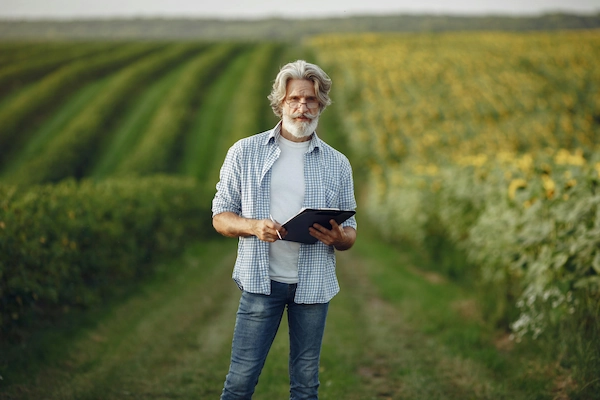 Un de nos agriculteurs partenaires, utilisant la technologie Bytemeuh.